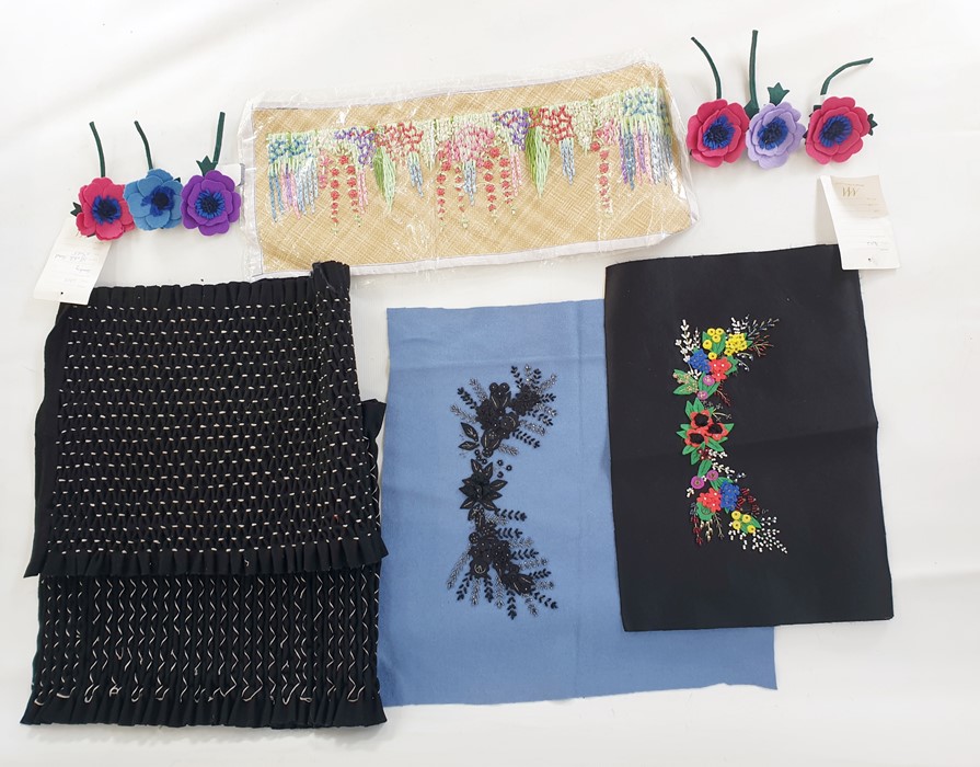 Embroideries on felt for Lulu Guinness, raffia on canvas for Lulu Guinness, felt applique flowers