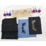 Embroideries on felt for Lulu Guinness, raffia on canvas for Lulu Guinness, felt applique flowers