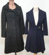 Aideen Bodkin 1950's-style evening coat, black with silver thread, draped collar and bow fastening