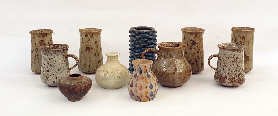 Miniature studio ovoid vase, signed HC Waterman to base, various stoneware vases and mugs, etc (11)