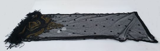 Late 19th/early 20th century shawl embroidered in metal and coloured threads, with raised