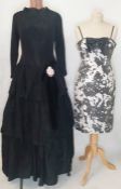 Nettie Vogue London W1 model taffeta evening dress with tiered skirt, scoop back, drop waist,