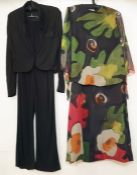 Graham Price printed chiffon top and full-length skirt, a Terence Nolder for Quorum black jersey