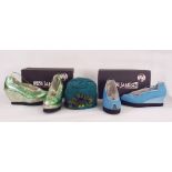 Two pairs Jan Jansen new blue nubuck wedge platform shoes with laces and silver and green printed