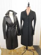 Robet Rodriguez 3/4 length black leather coat with two pockets and tie belt and a Calvin Klein