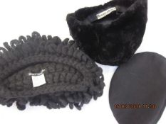 Issey Miyake black knitted wool beret style hat, a Biancalani black moleskin hat and a black wool