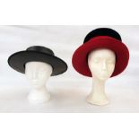 Philip Treacy black and red wool felt hat and a Spanish leather riding hat labelled 'Durate' (2)