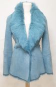 Nougat turquoise leather shearling jacket with cross fastening