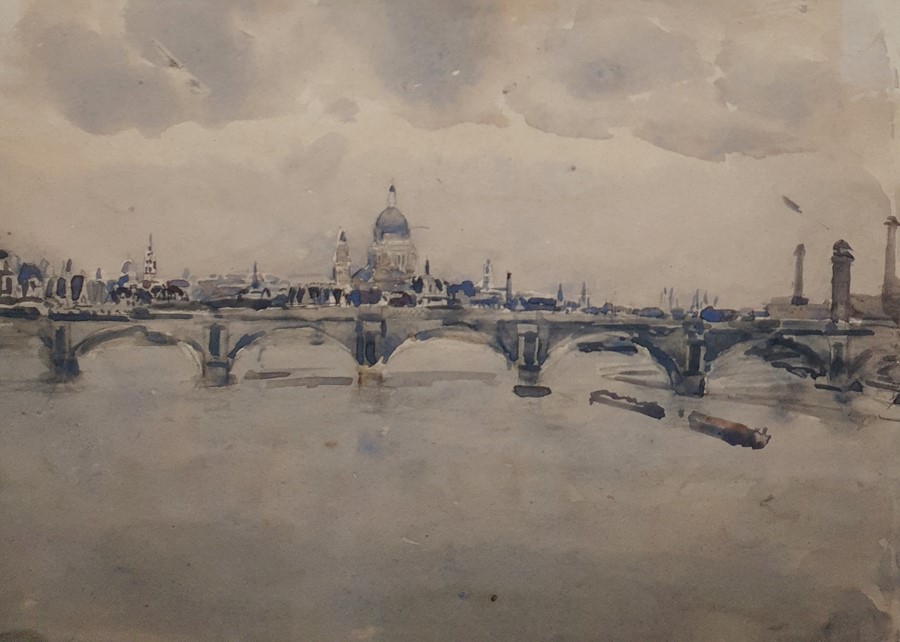 William Thomas Martin Hawksworth (1853-1935) Watercolour drawing "The Thames - Distant View of St