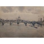 William Thomas Martin Hawksworth (1853-1935) Watercolour drawing "The Thames - Distant View of St