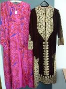 Brown velvet kaftan, heavily embroidered with gold thread, full length, silk kaftan/surcoat, printed
