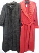 Red wool vintage dressing gown with quilted shawl collar, labelled St Michael, with quilted cuffs