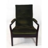 Pair Cintique green velour upholstered armchairs (2)
