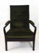 Pair Cintique green velour upholstered armchairs (2)