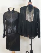 Dom and Ruby fitted biker jacket in black leather, whipstitch detail with matching skirt, size 14, a