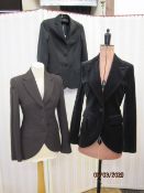 Calvin Klein black wool suit jacket with a Marlene Birger black velvet jacket with stitched collar/