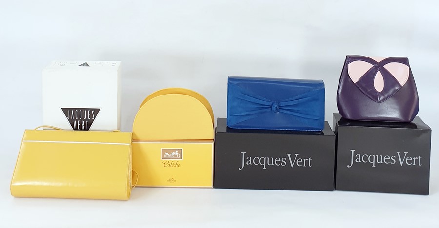 Three Jacques Vert handbags in original boxes and a gift set 'Caleche' by Hermes of Paris , with a