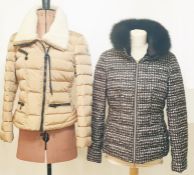 Moncler padded jacket with sheepskin collar and a Herno reversible black and white check padded