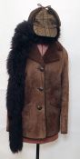 Lady's sheepskin coat labelled 'DT Bayliss & Son Ltd', a Christies lady's tweed deerstalker hat