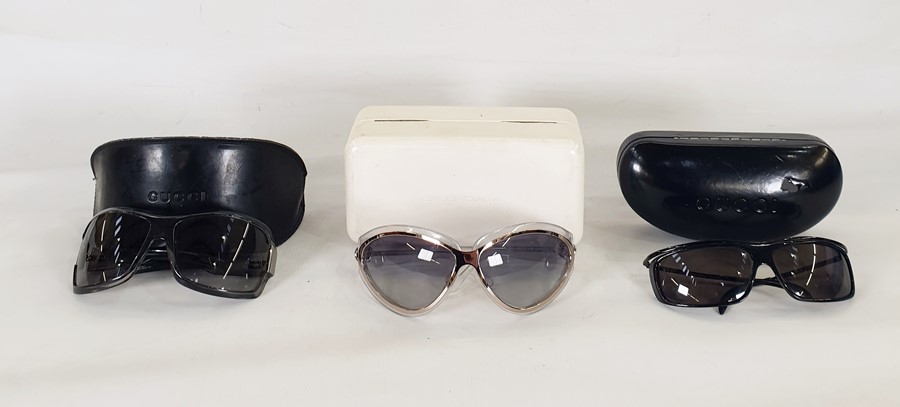 Balenciaga sunglasses in original box with Balenciaga dust bag, Gucci wraparound sunglasses in