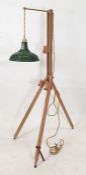 Downlighter with green enamel shade, the body as modern beech artist's easel