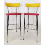 Pair of 20th century bar stools with yellow backs, red seats and chrome frames (2)