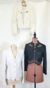 Armani white leather jacket size 44, a Temperley black leather short punk jacket with boss studs and