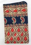 Large machine embroidered Indian-style wall-hanging, red and gold on a blue wool ground