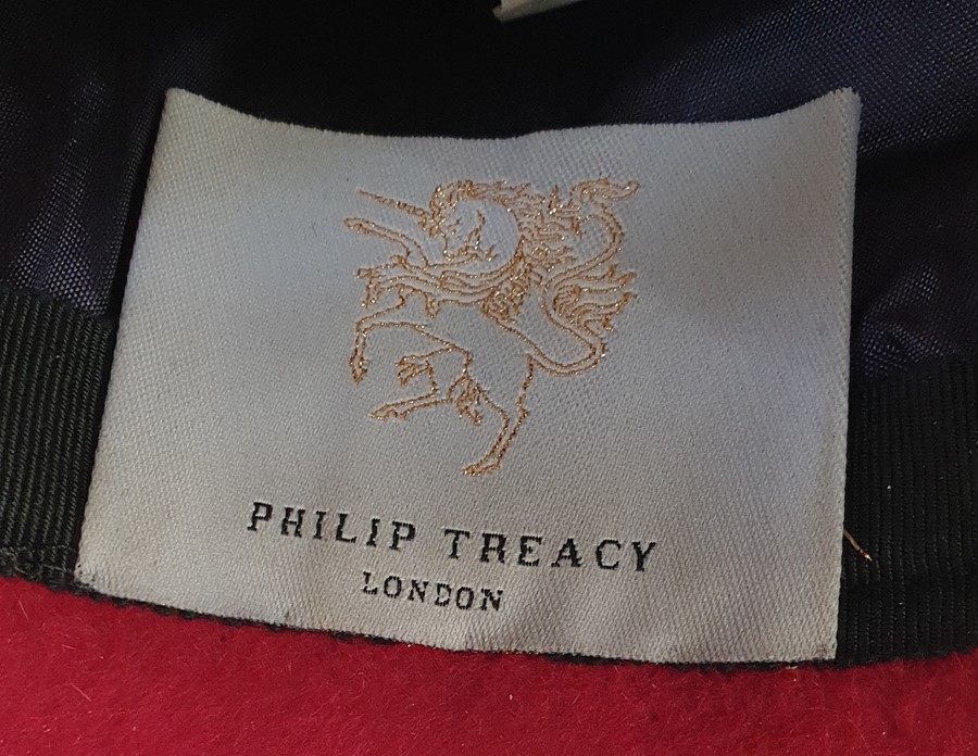 Philip Treacy black and red wool felt hat and a Spanish leather riding hat labelled 'Durate' (2) - Image 2 of 3