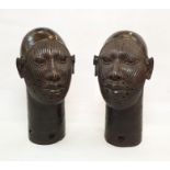 Pair of Tribal Art Large Companion Ife bronze heads, each 50cm high (2)  Condition ReportPlease