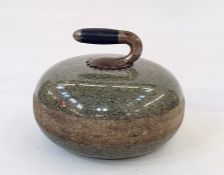 Vintage granite curling stone with wood and metal handle, 26cm diameter Condition ReportThe stone is