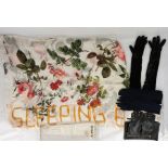 Vivienne Westwood scarf printed with roses and titled 'Sleeping Beauty', a Liberty linen black and