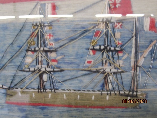 19th century woolwork embroidered and thread overlay picture of twelve variously two or three-masted - Image 8 of 11