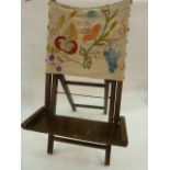 Vintage small folding and adjustable reading/beach chair with crewel work fabric back- rest