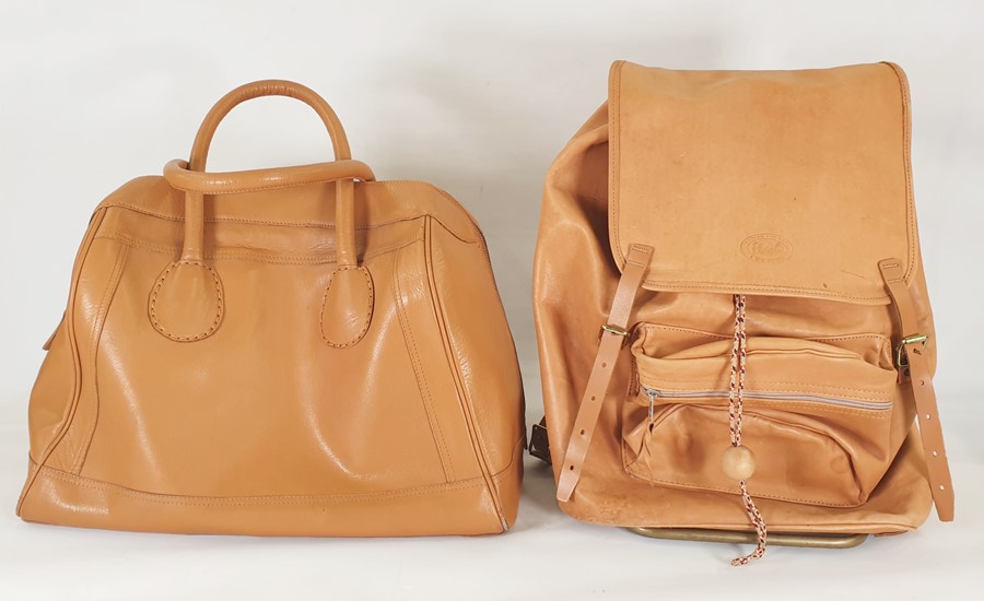 Angel Jackson tan leather holdall and a Nubuck kid-skin leather backpack made by Flash (Norway) (2)