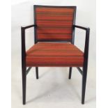 Set of seven 1970's mahogany-framed dining chairs in orange striped upholstery (7)  Condition