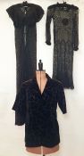 1920's/30's black lace dress with net panel insert, full lace collar, a 1920's black lace and