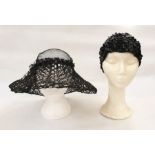 Simone Mirman net black hat and a 1960's knitted and black sequin beanie (2)