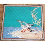 Applique quilt with ducks, trees on a river, on a quilted ground Condition ReportApprox 105cm wide x