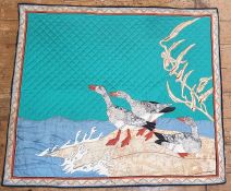 Applique quilt with ducks, trees on a river, on a quilted ground Condition ReportApprox 105cm wide x