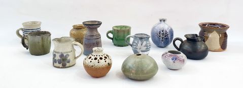 Various items of assorted studio pottery to include mugs, miniature jugs, vase marked 'Haldaas', etc