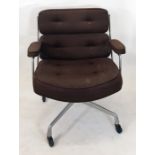 Charles Eames designed for Herman Miller 'Time-Life' executive chair in brown fabric upholstery