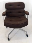 Charles Eames designed for Herman Miller 'Time-Life' executive chair in brown fabric upholstery