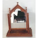 20th century pine dressing table mirror in the Gothic taste