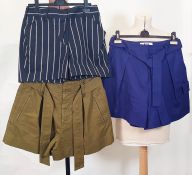 MSGM Milano purple cotton shorts, Isabelle Morant Etoile khaki demin shorts and Vivienne Westwood