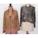 1920's/30's printed lame shirt with tassel and metal buttons and a lace gold lame blouse (2)