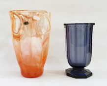 Art Deco Du Val-Saint Lambert 1935 vase with smoky amethyst ground and a Murano orange ground