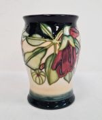 Moorcroft vase by Nicola Slaney, cream ground decorated with pink flowers, signed ‘N.Slaney to base,