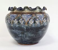 Royal Doulton Lambeth stoneware blue glazed jardiniere  Condition ReportHas repaired damaged rim -