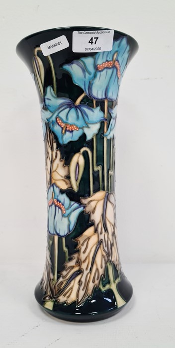 Moorcroft vase ‘Blue Rhapsody’ pattern, black ground with blue poppies with white leaves, signed ‘ - Image 2 of 6